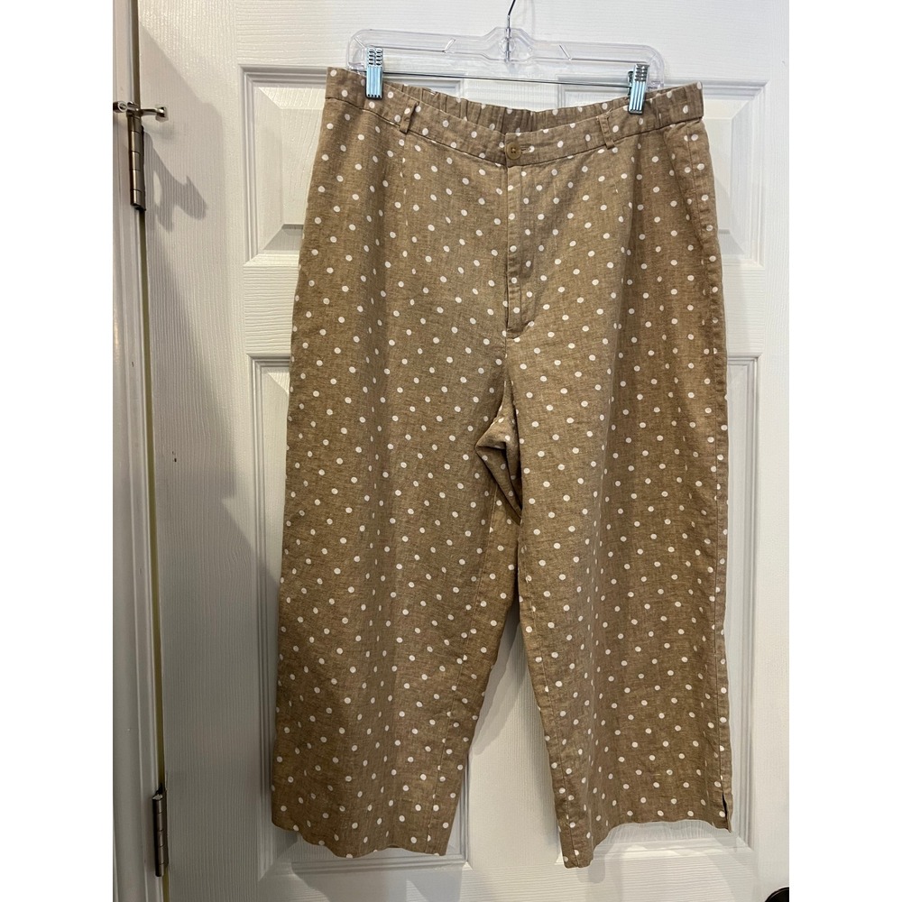 White Stag Cropped Pants Linen Rayon Polka Dot Khaki Tan XL Preppy Cottagecore